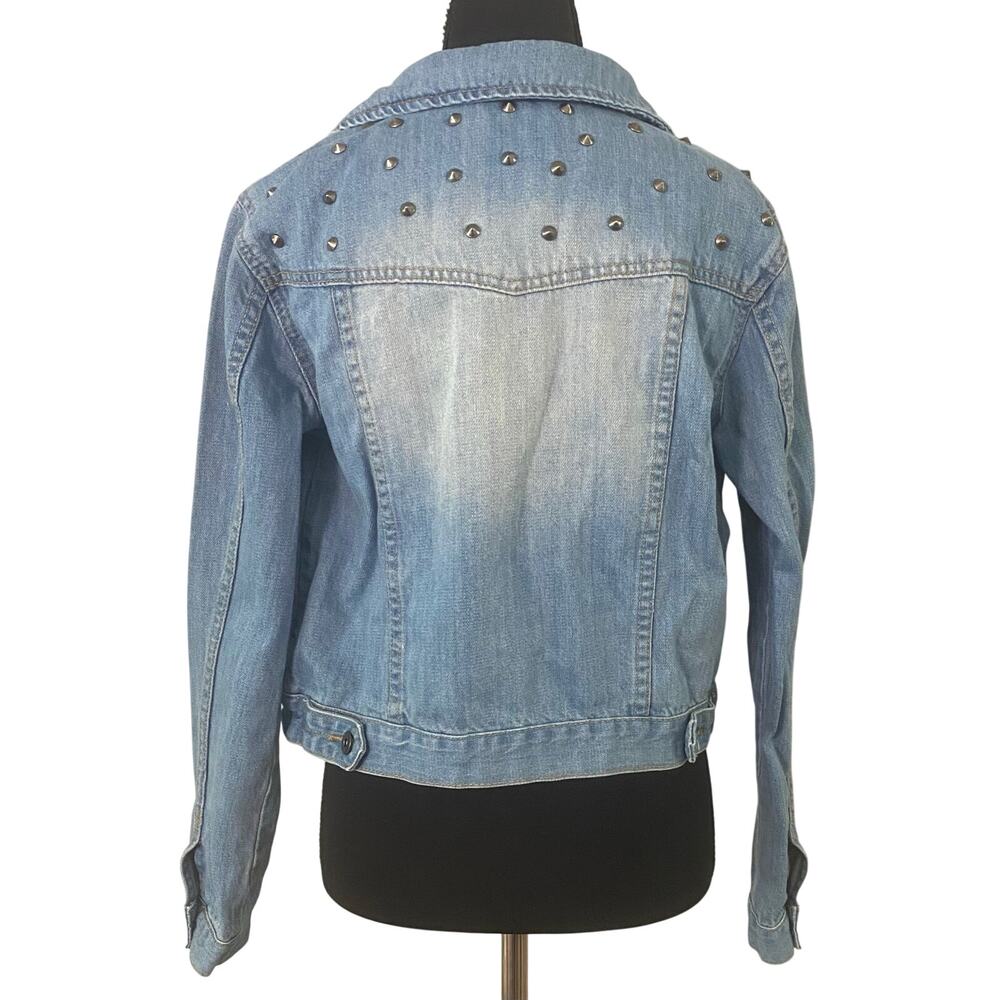 Forever 21 Studded Denim Jacket Small Light Wash Cropped Grunge Punk